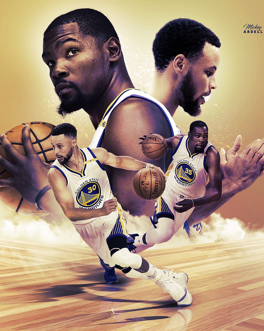 Kevin Durant Steph Curry Warriors Duo. НБА Арт, Стивън Къри и Кевин Дюрант HD тапет за телефон