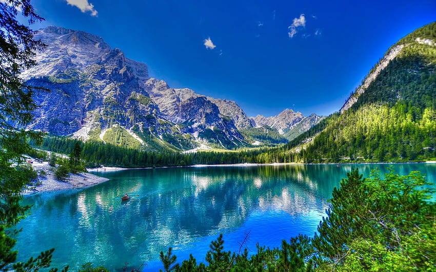 Lago Braies, R, lago de montaña, Tirol del Sur fondo de pantalla