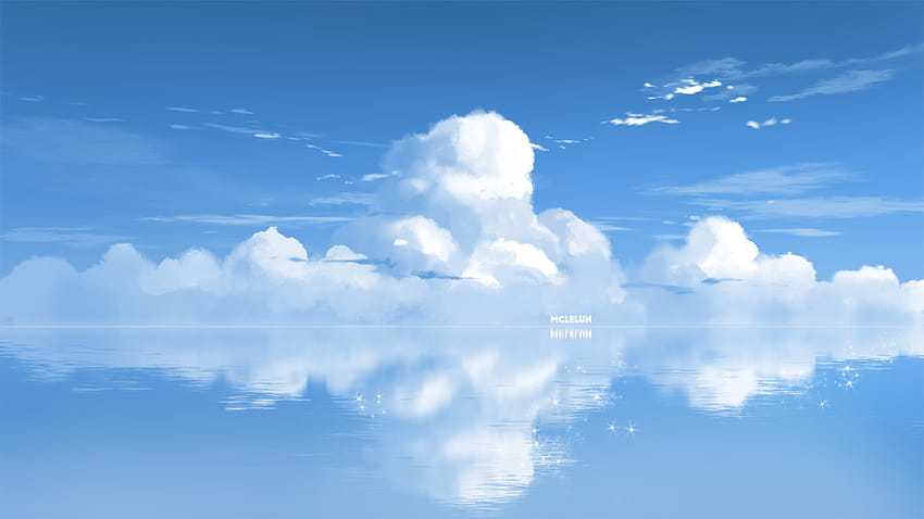 구름 mclelun 아무도 원래 반사 풍경 하늘 물 워터 마크, 하늘과 물 애니메이션 HD 월페이퍼
