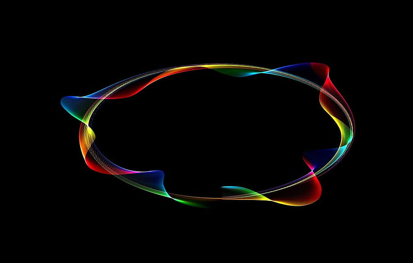 line, abstraction, black background, oval, the colors of, neon rainbows HD wallpaper