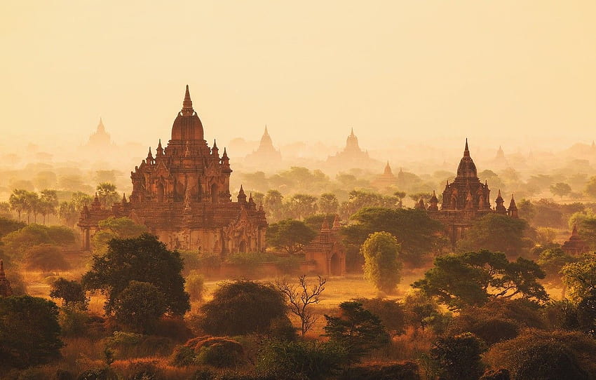 morning, haze, Myanmar, Burma, temples , section город, morning haze HD wallpaper