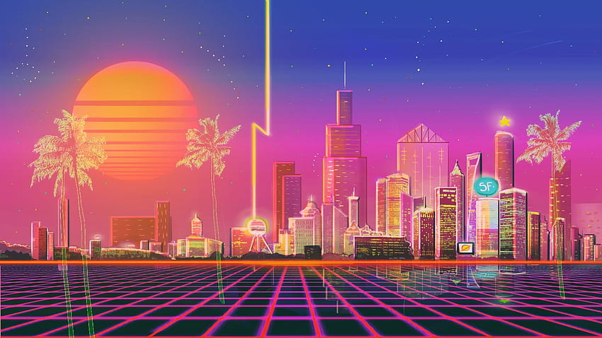 The sun, Music, The city, Style, Background, 80s , Neon, Illustration • For You For & Mobile, neon sun retrowave papel de parede HD