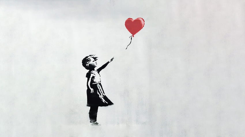 バンクシーの「Girl with Balloon」[2560 x 1440]：女の子と風船 高画質の壁紙