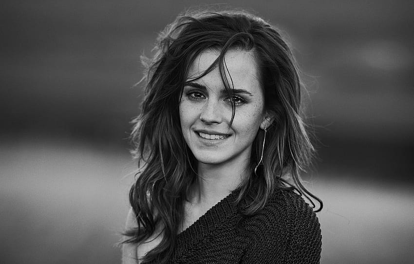 girl, black & white, actress, girl, Emma Watson, Emma Watson, hoot, smile, actress , section девушки, emma watson actress HD wallpaper