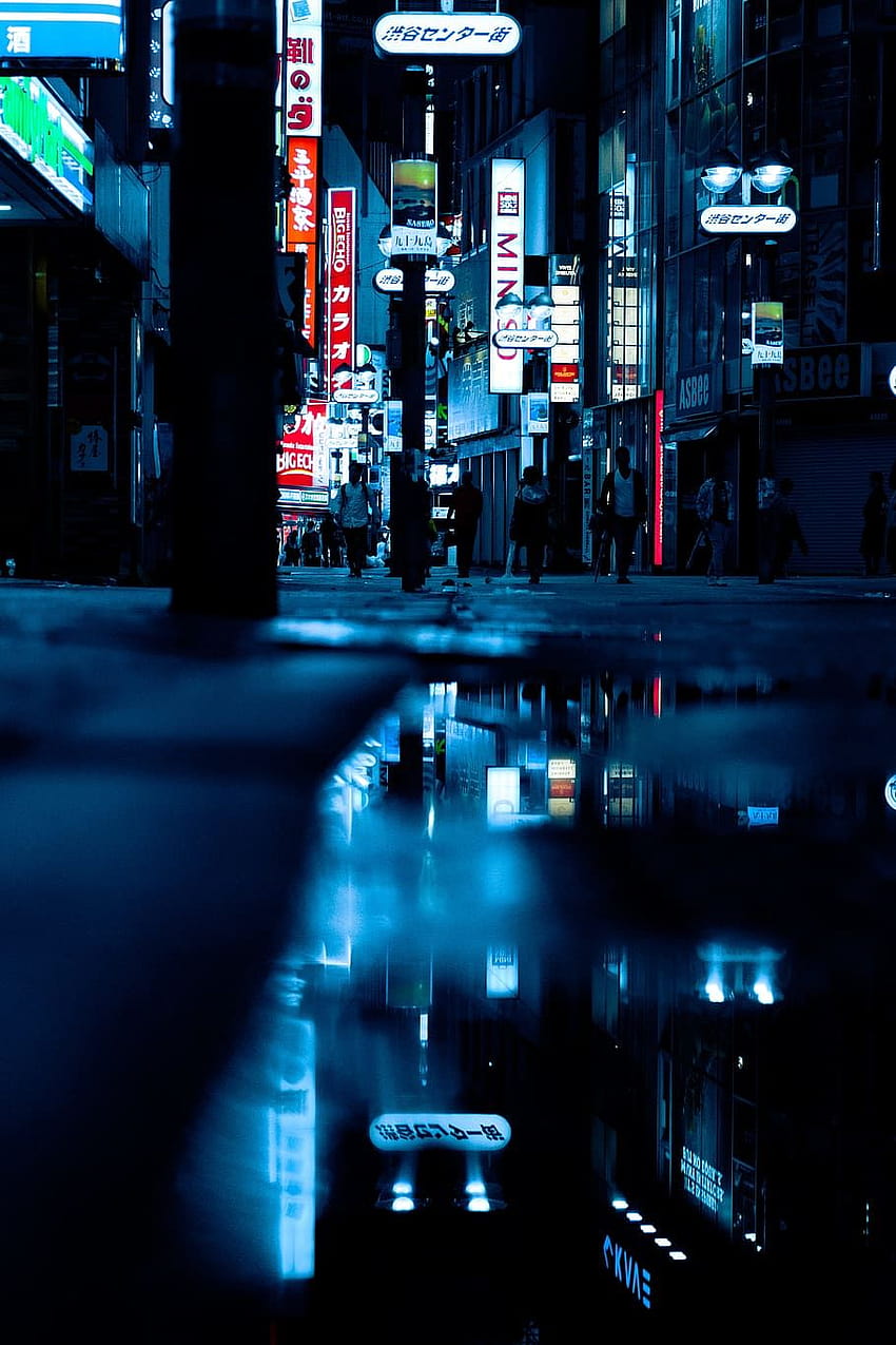 : 街の夜景、日本、東京、ナイトライフの反射 HD電話の壁紙