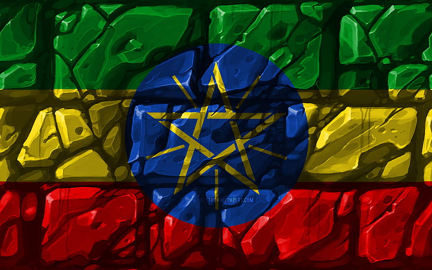Ethiopian flag, brickwall, African countries, national symbols, Flag of Ethiopia, creative, Ethiopia, Africa, Ethiopia 3D flag with resolution 3840x2400. High Quality HD wallpaper