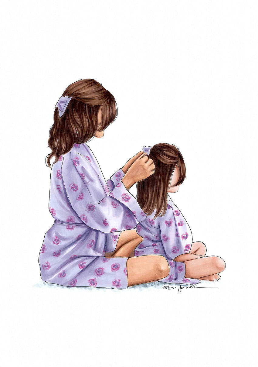 By @elzafoucheartist, mother and daughter drawing HD phone wallpaper