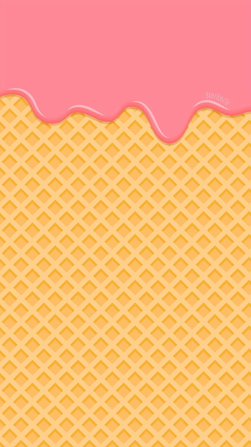 Teléfono rosa helado derretido en Waffle, helado derritiéndose fondo de pantalla del teléfono