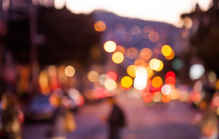 the city, lights, people, street, the evening, bokeh, blurry lights , section город HD wallpaper