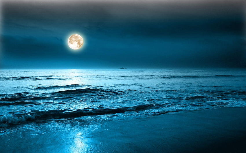 7 Night Ocean, time for the moon night HD wallpaper