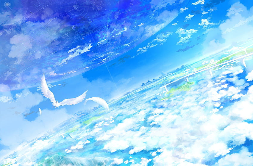 Animal Pájaro Nubes Plumas Original Escénico Cielo Yatsude, anime sky fondo de pantalla