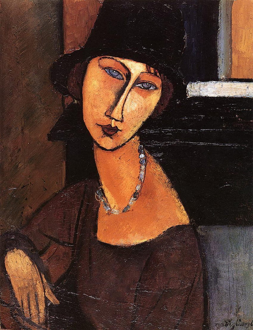 Amedeo Modigliani, Jeanne Hebuterne con sombrero y collar fondo de pantalla del teléfono