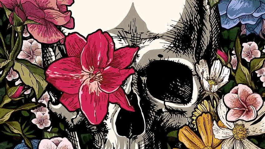 Vintage Floral Skull on Dog, skull and sunflowers HD wallpaper