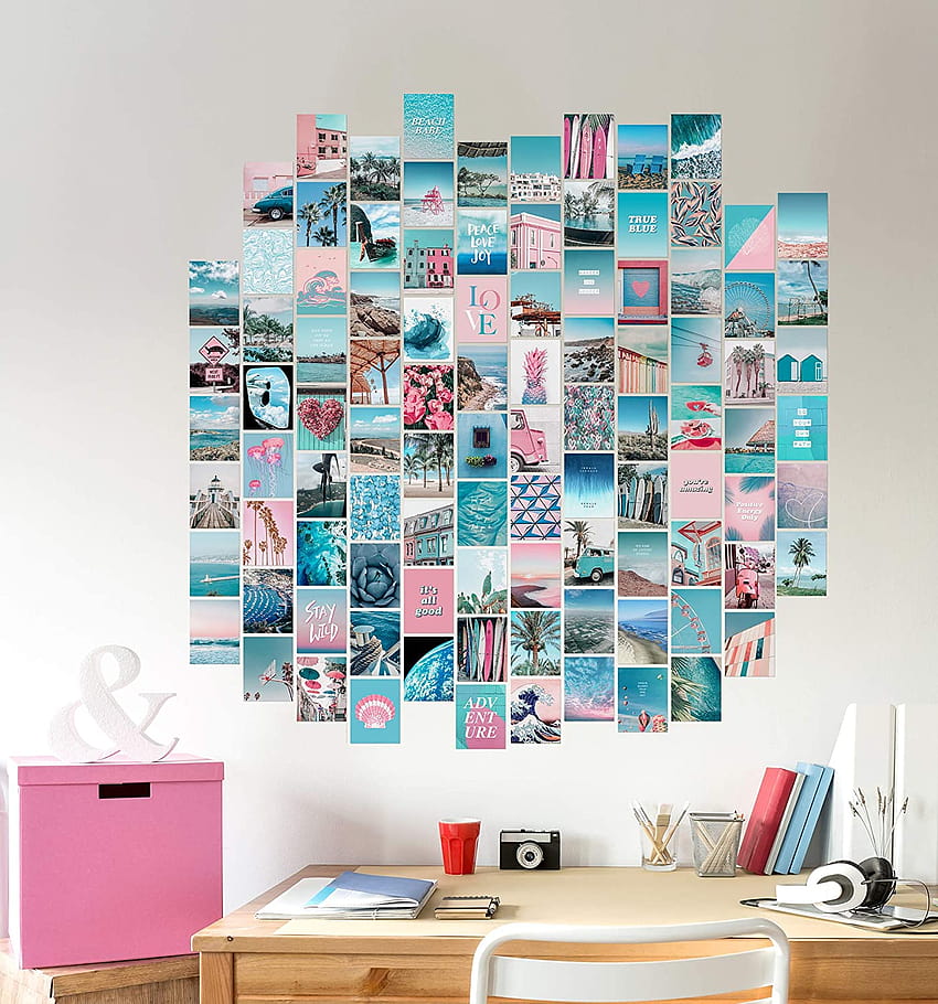 Blue Aesthetic Wall Collage Kit, 100 Set 4x6 inch, Pink VSCO Room Decor for Teen Girls, Summer Beach Wall Art Print, Dorm, Small Posters for Room Aesthetic…: Plakaty i Tapeta na telefon HD