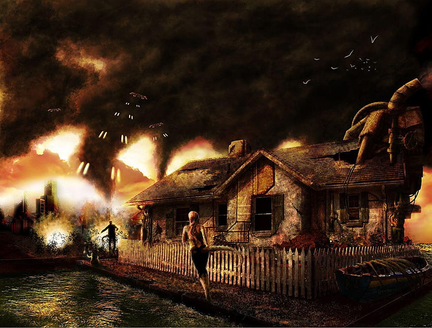 Apocalypse end of the world Fantasy Fence Houses, end of world HD wallpaper
