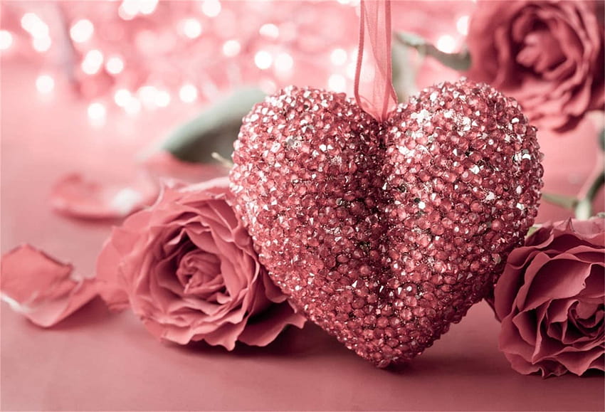 Amazon : Laeacco Pink Diamond Heart Rose Flowers Bokeh Haloes Backdrop 7x5ft Vinyl Valentine's Day Backgrounds Lovers Bride Portrait Shoot Bridal Shower Greeting Card Wedding Room : Electronics, valentines day pink glitter HD wallpaper
