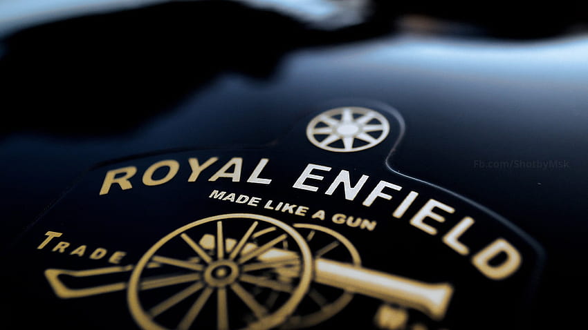Logo Royal Enfield, macro, scrittura occidentale, primo piano, vecchio Royal Enfield Sfondo HD