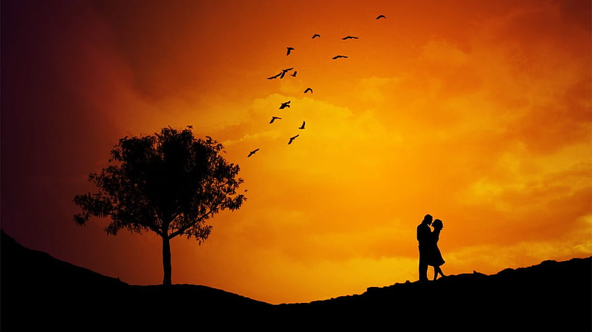 Sunset Couple Love, couples shadow HD wallpaper