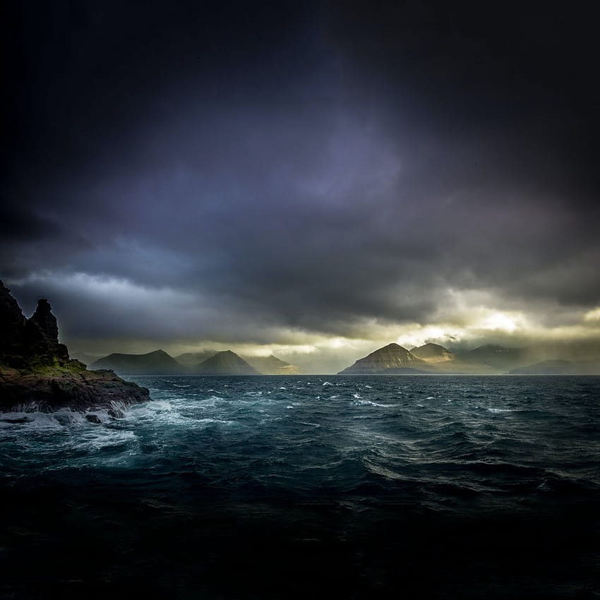 Ocean Storm, coastline mountain sea clouds HD phone wallpaper