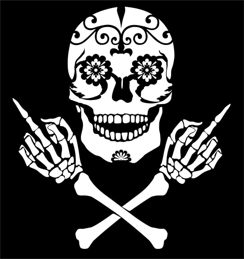 Mexican Sugar Skull Crossbones Sticker Middle Fingers Day The Dead Vinyl Wall Home Decor Car Truck Window Decal Bumper Laptop Sticker : Tools & Home Improvement, skeleton middle finger HD phone wallpaper