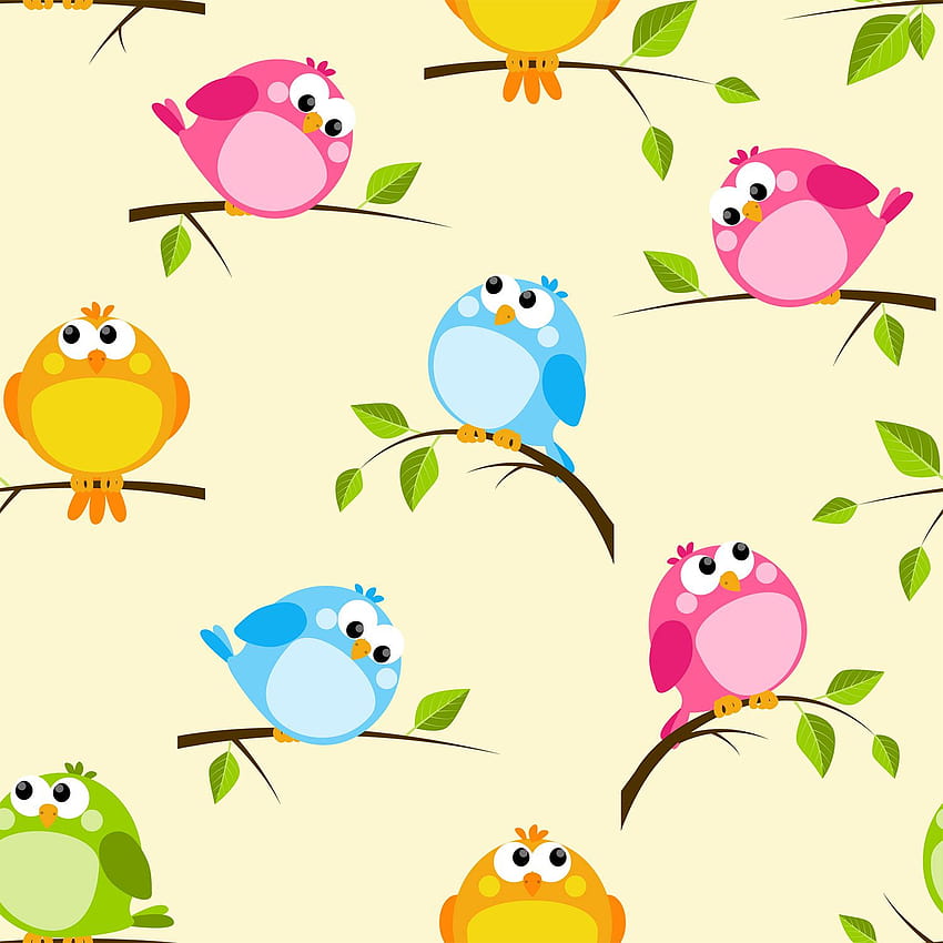 cute designs,clip art,yellow,cartoon,branch,pattern, cartoon bird HD phone wallpaper