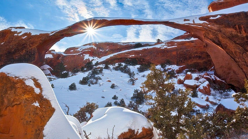 Зима в парк Arches National Park, Юта, национален парк HD тапет
