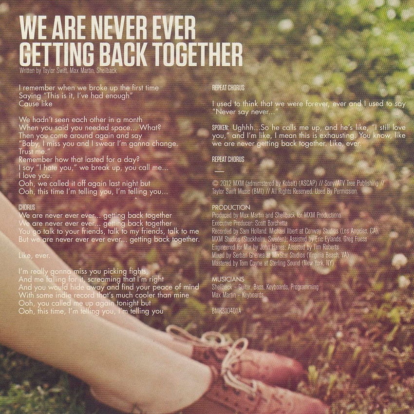 We Are Never Ever Getting Back Together Cd Single Interior, taylor swift we are never getting back together HD phone wallpaper