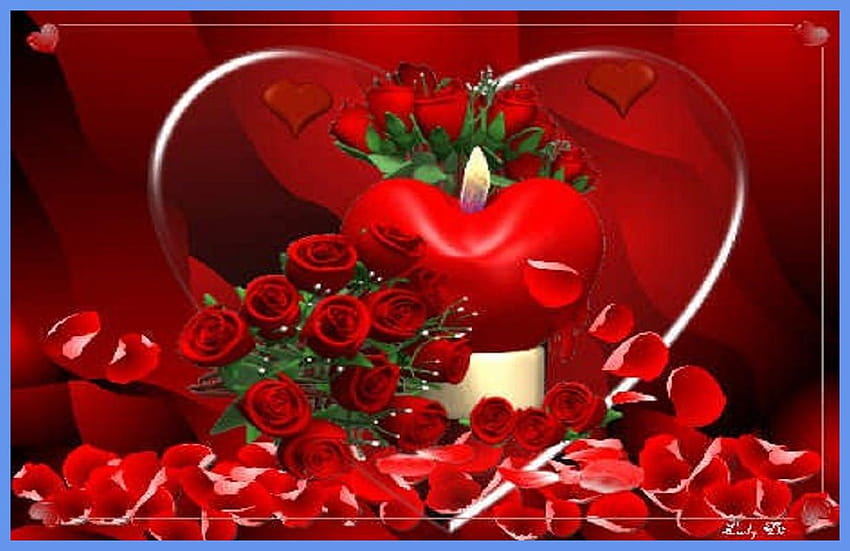 Heart and red rose  Love wallpaper