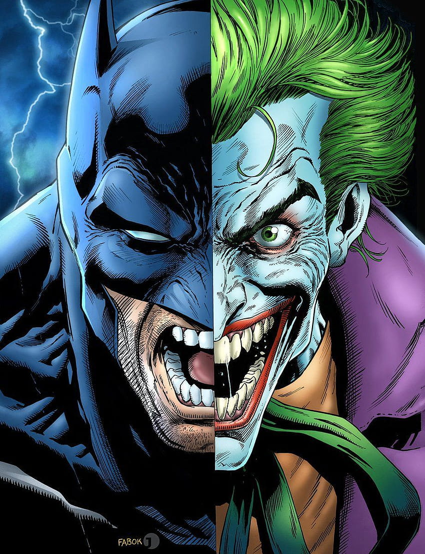 Batman / Joker art от Jason Fabok, цветове от Josue Ornelas, Joker vs batman HD тапет за телефон