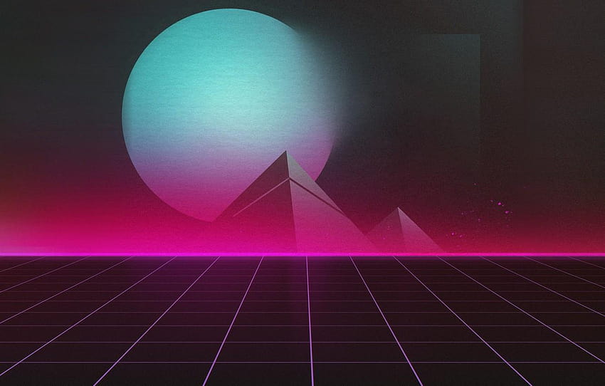 Música, Planeta, Pirâmide, Plano de fundo, anos 80, Neon, protetor de tela retrô synthwave papel de parede HD