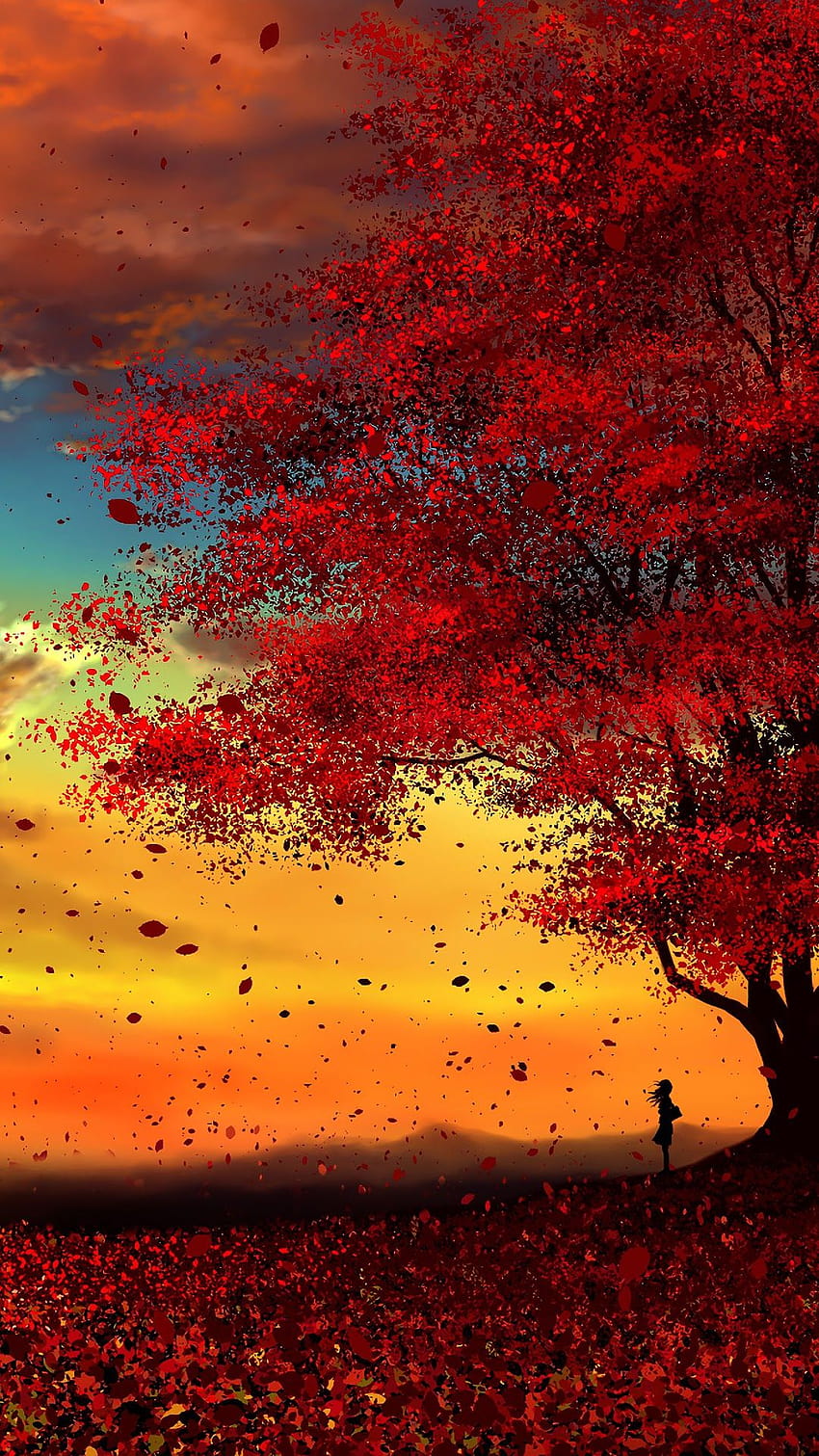 Autumn Leaves Falling Anime Art HD 4K Wallpaper #8.2936