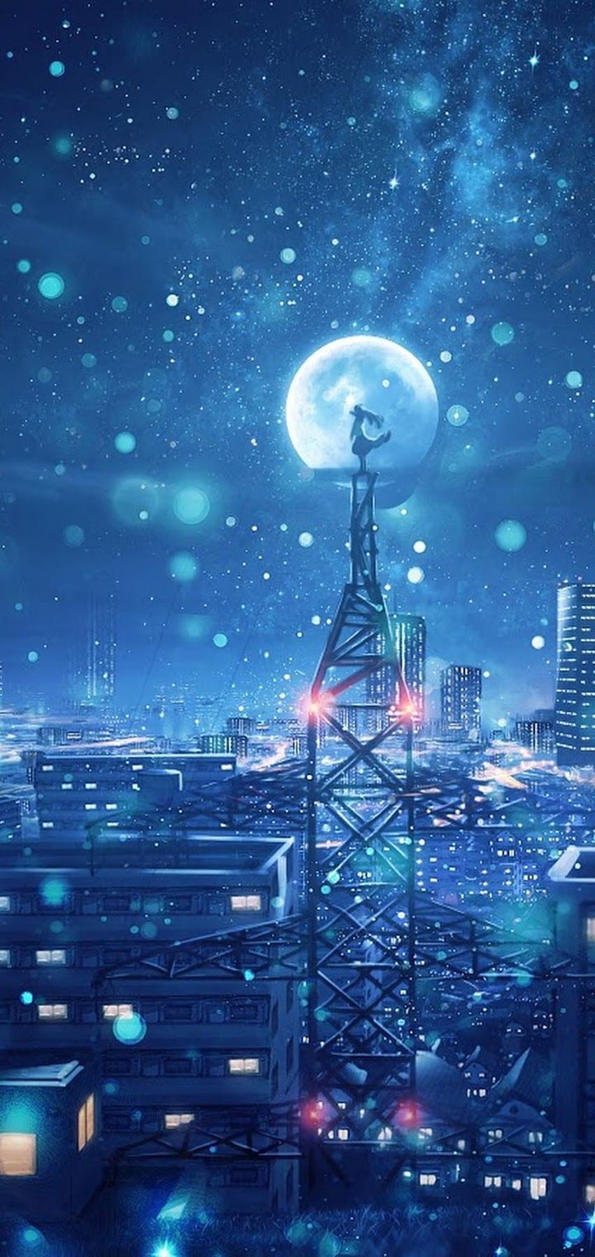 Oppo A3s Anime Night Sky City Stars Anime Sceneria 135 Oppo A3s Wallpap…, anime miasto nocą Tapeta na telefon HD