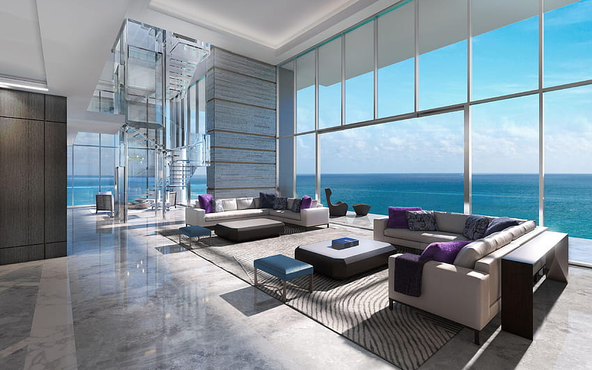luxury apartment, modern interior, living room, two HD wallpaper