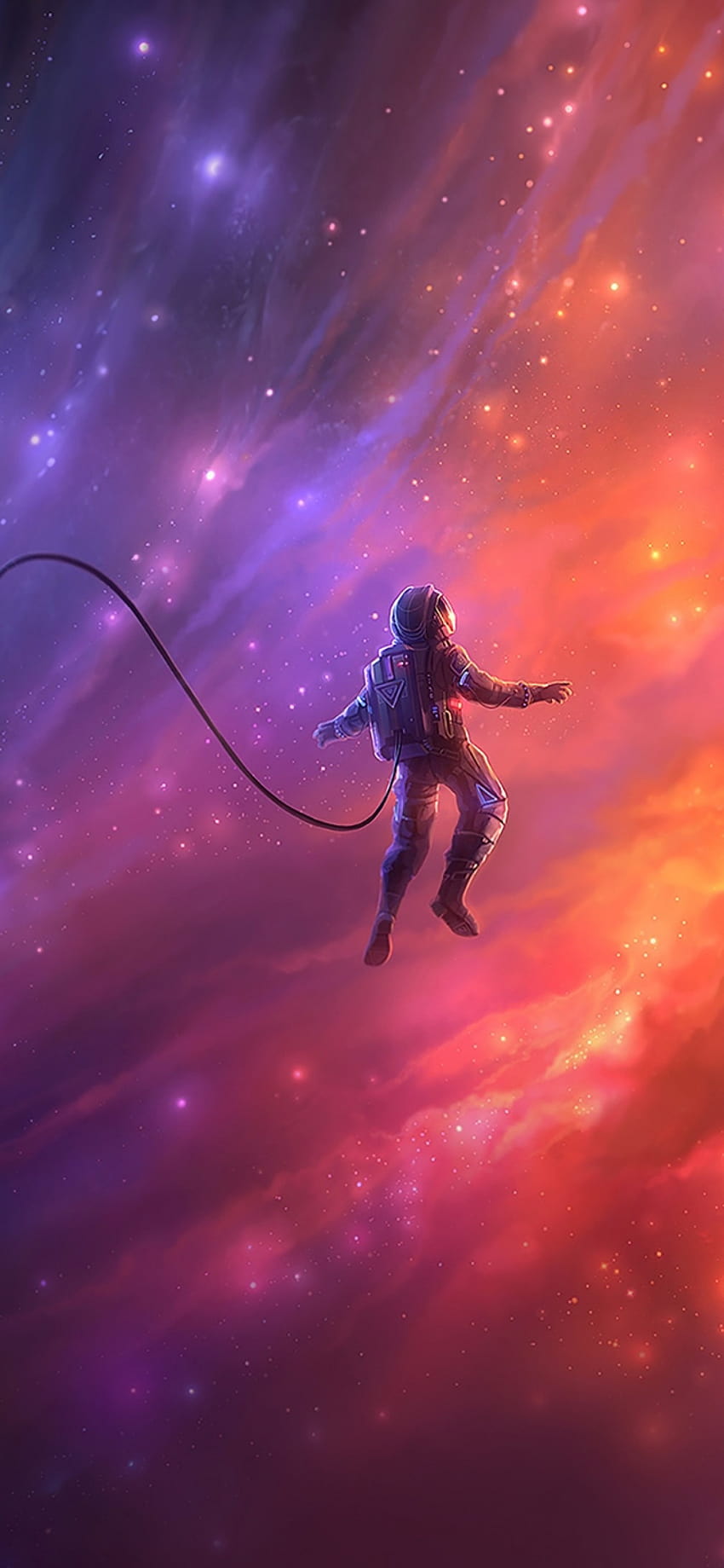 1170x2532 Astronauta galleggiante, nebulosa colorata, sognante, arancione, due percorsi per iPhone 12 Pro Sfondo del telefono HD