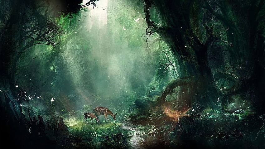7 Fantezi Ormanı, geyik ormanı HD duvar kağıdı