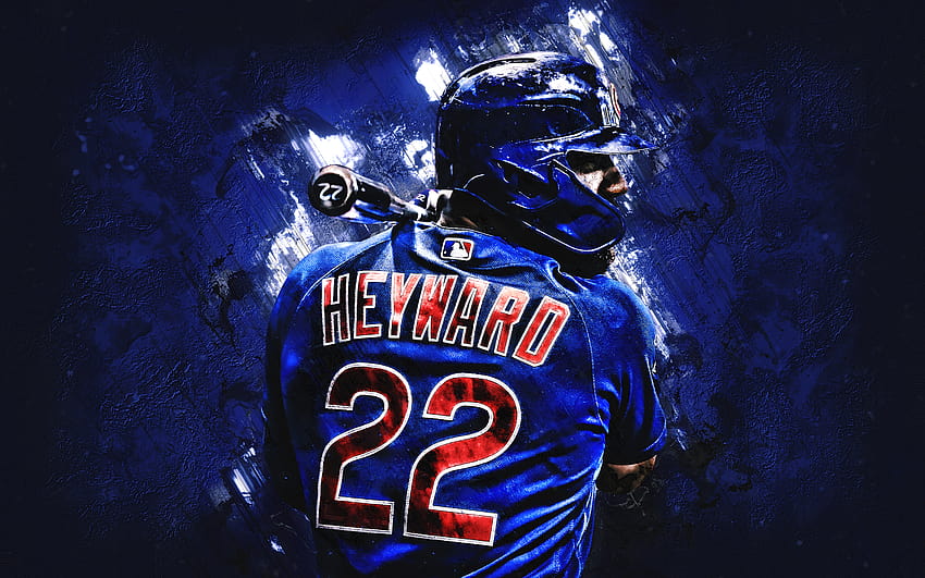 Джейсън Хейуърд, Chicago Cubs, MLB, американски бейзболен играч, портрет, фон от син камък, бейзбол, Мейджър Лийг Бейзбол с резолюция 2880x1800. Високо качество HD тапет