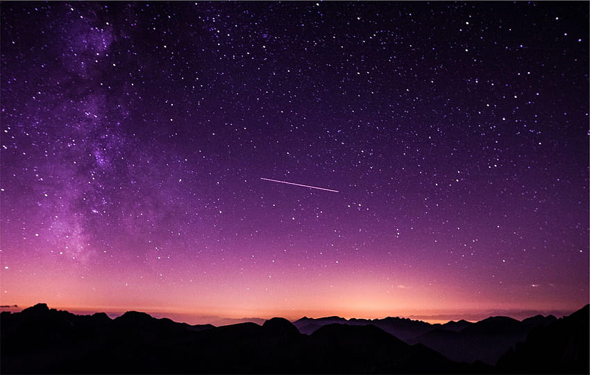 Estrellas fugaces en el cielo púrpura, naturaleza, estrellas fugaces en el cielo fondo de pantalla