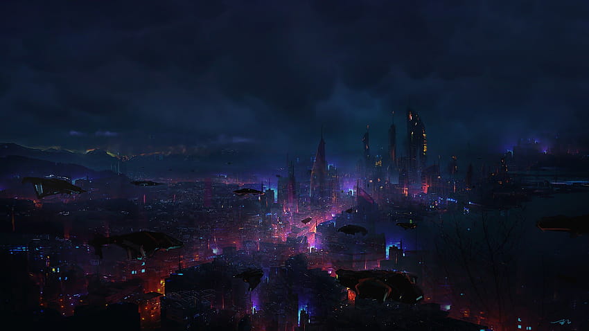 Ilmu Pemandangan Malam Kota Cyberpunk, kota Wallpaper HD