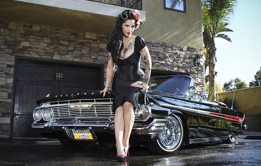 Girl, Car, Tattoo, Chevrolet Impala, Pin Up for, impala 61 HD wallpaper