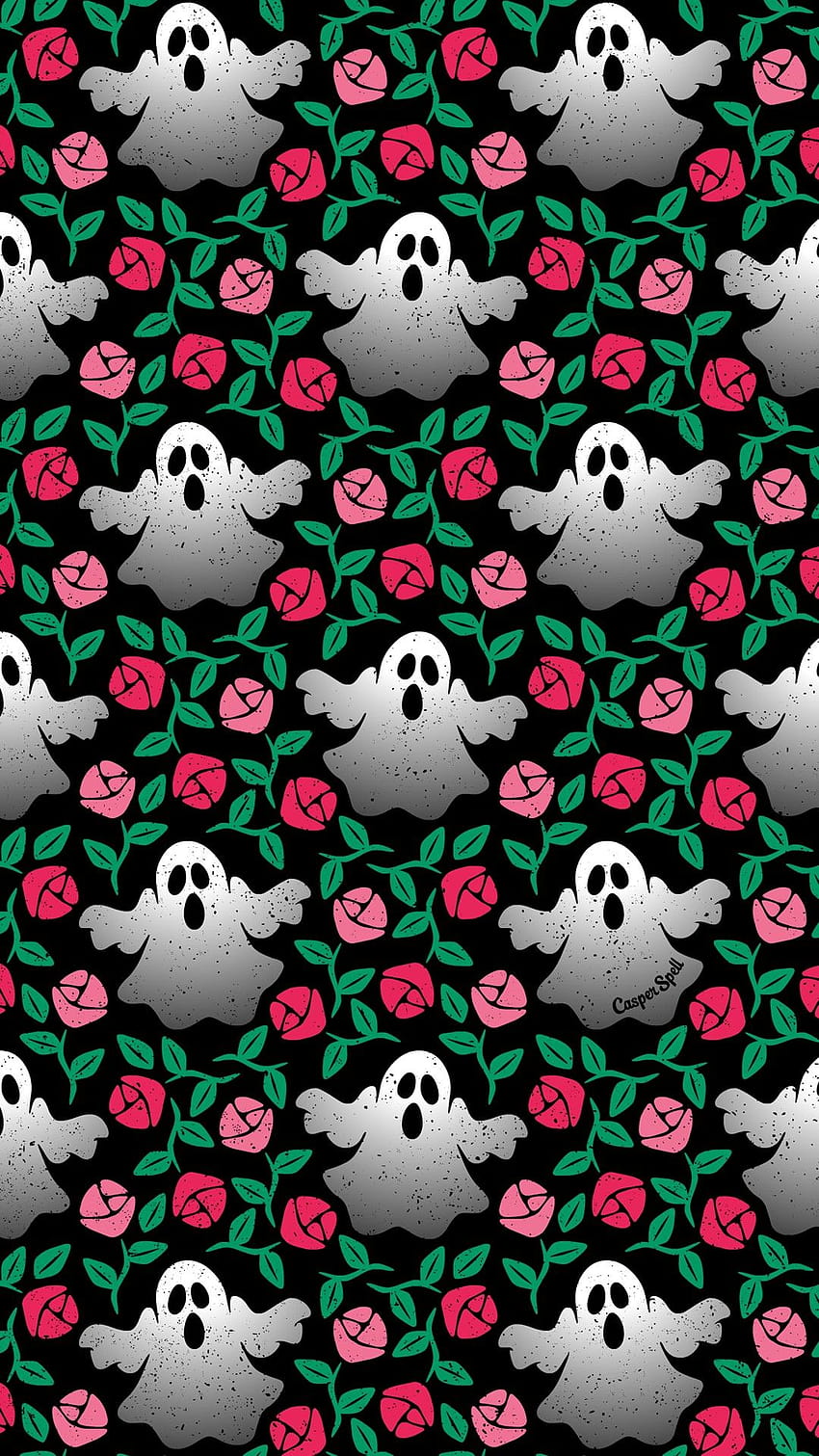 Ghosts in Roses Halloween Spooky Repeat Pattern Art Cute Illustration Paranormal Casper Spell, halloween horror pattern HD phone wallpaper