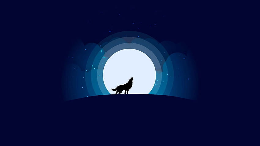 Lune de loup, clair de lune, nuit, minimaliste, ciel, artistique, nuit au clair de lune Fond d'écran HD