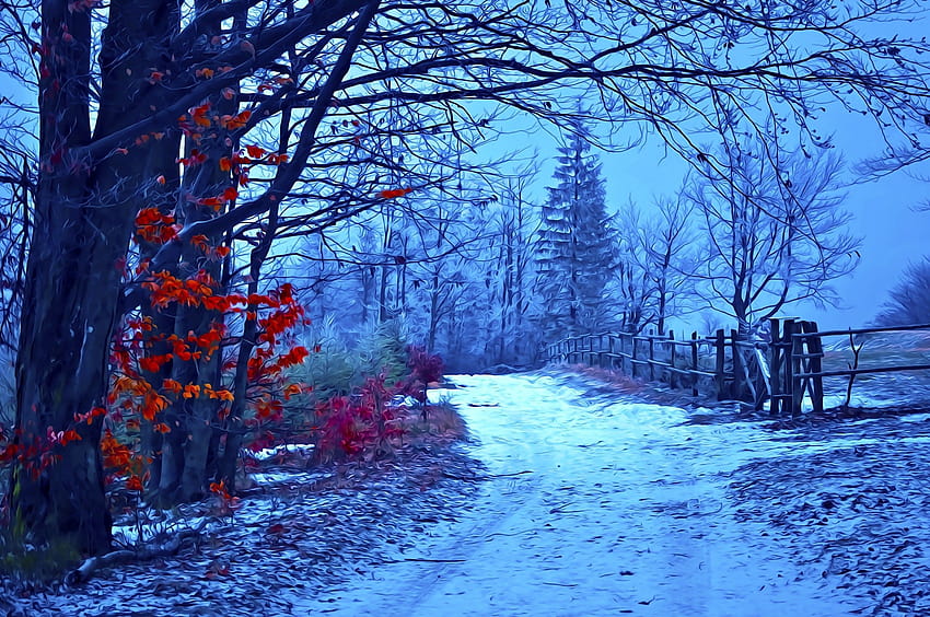 2560x1700 Snow, Scenic, Mood, Trees, Artwork, Winter for Chromebook Pixel, scenic winter HD wallpaper