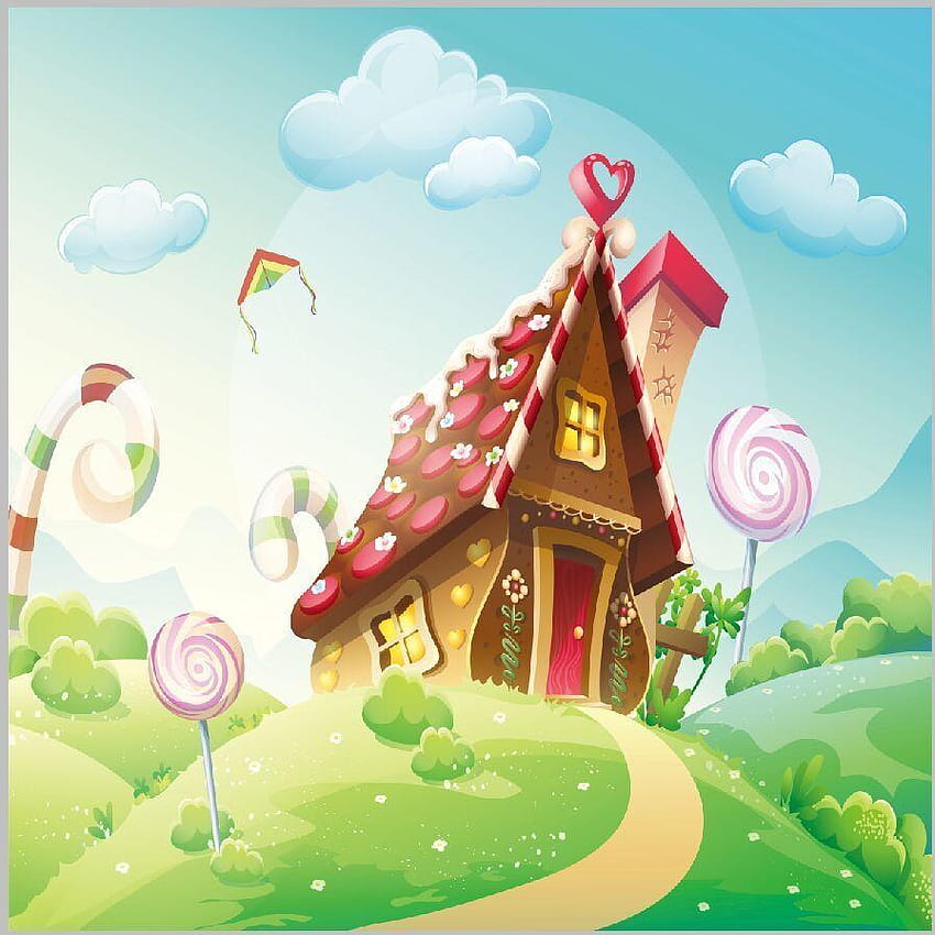 8x8FT Green Garden Candy Land Chocolate Cottage House Новородено бебе, фон на бонбони HD тапет за телефон
