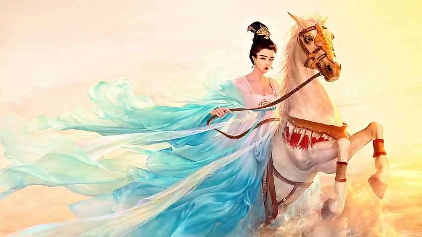 Chinese Girl Painting, chinese women blue HD wallpaper