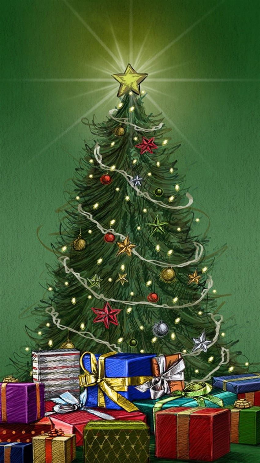Weihnachtskiefer um Geschenke iPhone 8, Weihnachtsbaum und Geschenke HD-Handy-Hintergrundbild
