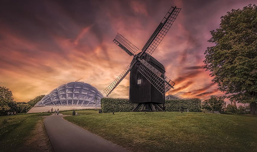 Denmark windmills Aarhus Nature Sunrises and sunsets, sunset mill HD wallpaper