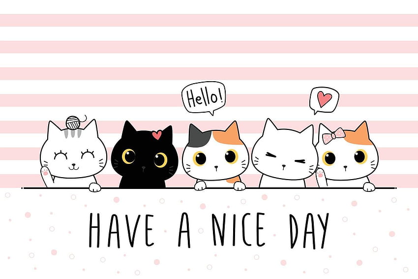 Słodki kot kotek z pozdrowieniami kreskówka doodle karta 2266209 Grafika wektorowa w Vecteezy, najsłodsza kreskówka kotek Tapeta HD