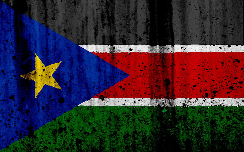 South Sudan flag, grunge, flag of South HD wallpaper