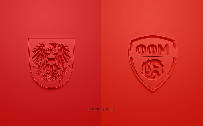 Austria vs North Macedonia, UEFA Euro 2020, Group C, 3D logos, red background, Euro 2020, football match, Austria national football team, North Macedonia national football team with resolution HD wallpaper