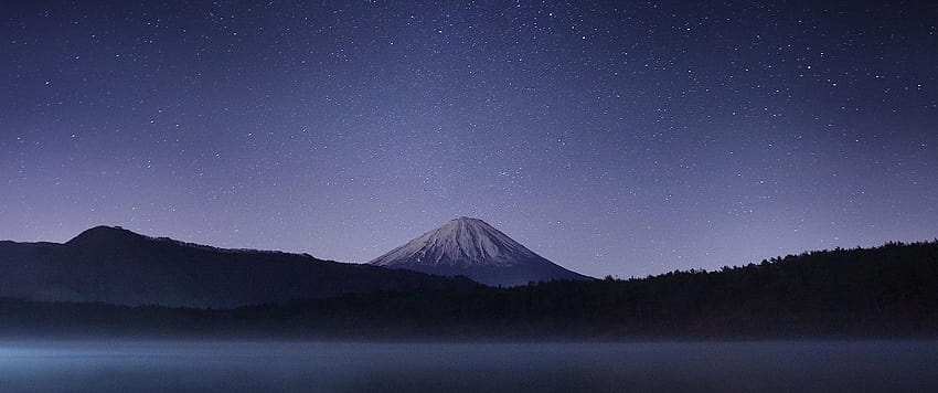 Schneegipfelberg, ultraweite Anime-Nacht HD-Hintergrundbild